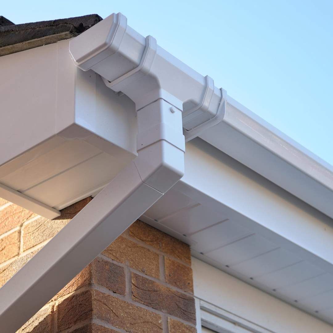 White uPVC guttering and downpipe installation completed by ABL Roofing Solutions